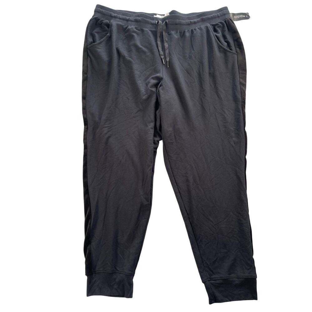 Ideology Womens 3X Noir Black Velvet Trim Jogger Pants Life On The‎ Go
